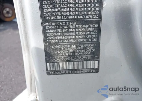 2006 Land Rover Lr3 V8 Se z USA, uszkodzony, nr VIN SALAE25486A362506